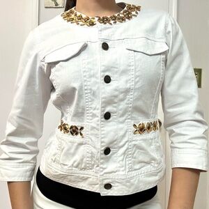 Denim Jacket White with Gold Embellishments Size XS/Small